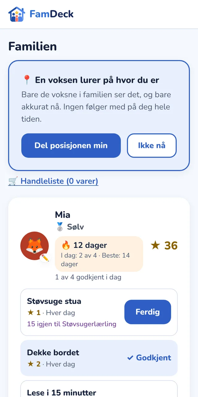 Barnets telefon: En voksen lurer på hvor du er, med Del posisjonen min og Ikke nå